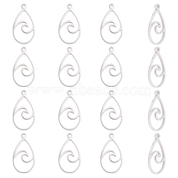 16Pcs 201 Stainless Steel Pendants, Teardrop with Wave Charm, Stainless Steel Color, 22x12x1mm, Hole: 1.5mm(STAS-UN0045-94)