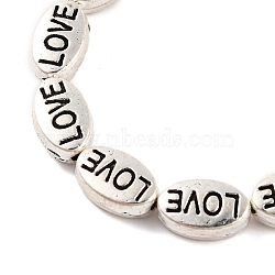 Oval with Word Love Tibetan Style Alloy Bead Strands, Lead Free, Antique Silver, 10x6x4mm, Hole: 1mm, about 22pcs/strand, 8 inch(TIBEB-O007-24-LF)