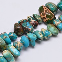 Natural Imperial Jasper Beads Strands, Nuggets, Dyed, Sky Blue, 8~16x4~10mm, Hole: 1mm, about 15.7 inch(G-I123-05E)