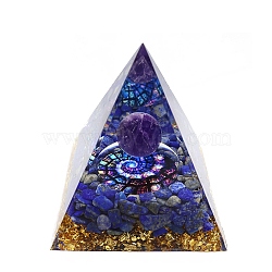 Orgonite Pyramid Resin Energy Generators, Reiki Natural Amethyst Chips Inside for Home Office Desk Decoration, 50mm(PW-WGF1481-01)