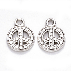 Tibetan Style Alloy Pendants, Flat Round with Peace Sign, Cadmium Free & Lead Free, Antique Silver, 17x13x2mm, Hole: 2mm, about 875pcs/1000g(TIBEP-S319-079AS-RS)