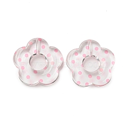 Transparent Printed Acrylic Beads, Flower, Hot Pink, 26x27x5mm, Hole: 1.6mm(OACR-H124-05B-02)