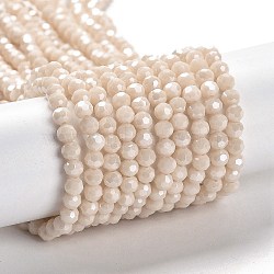 Electroplate Opaque Glass Beads Strands, Faceted(32 Facets), Pearl Luster Plated, Round, PeachPuff, 4mm, Hole: 0.7mm, about 87~93pcs/strand, 32~33cm(EGLA-A035-P4mm-A05)