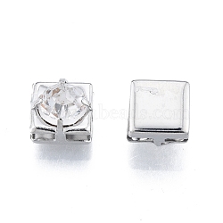 Brass Micro Pave Clear Cubic Zirconia Beads, Square, Platinum, 9x9x6.6mm, Hole: 1.5x5.5mm(KK-G432-11B-P)