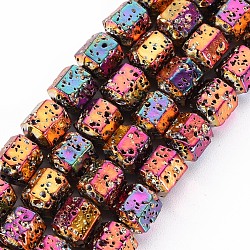 Electroplated Natural Lava Rock Beads Strands, Hexagon, Bumpy, Colorful, 8x7x6.5mm, Hole: 1.2mm, about 50pcs/strand, 15.55 inch(39.5cm)(G-T114-71A)