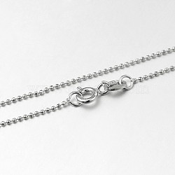 Trendy 925 Sterling Silver Ball Chain Necklaces, with Spring Ring Clasps, Thin Chain, Platinum, 18 inch, 1mm(STER-M050-1.0B-09)