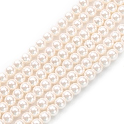 Eco-Friendly Dyed Glass Pearl Bead Strands, Round, Cotton Cord Threaded, Floral White, 5mm, Hole: 1.2~1.5mm, about 80pcs/strand, 15.7 inch(HY-A008-5mm-RB050)