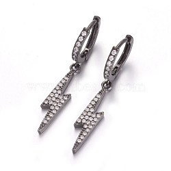 Brass Leverback Earrings, Flash Earrings, with Cubic Zirconia, Lightning Bolt, Clear, Gunmetal, 40mm, Pin: 1mm(EJEW-E234-02B)