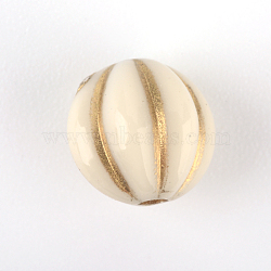 Round Plating Acrylic Beads, Golden Metal Enlaced, Beige, 8x8mm, Hole: 1mm, about 2090pcs/500g(PACR-Q102-49A)