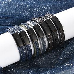 Braided Leather Cord Bracelets, with 304 Stainless Steel Magnetic Clasps, Mixed Color, 8-5/8 inch(220mm), 29x14x8mm(BJEW-H561-10)