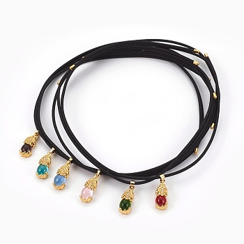 Dual-use Items, Magnetic Cord Wrap Bracelets, Pendant Necklace, with Brass Jade Pendant, Dyed, Pi Xiu, Golden, Mixed Color, 20.1 inch(51cm), 2mm