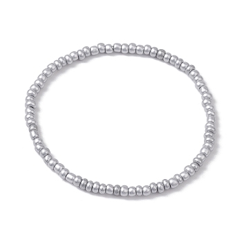 Round Glass Seed Beaded Stretch Bracelets for Women, Silver, Inner Diameter: 2-1/2 inch(6.5cm)