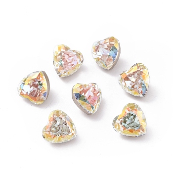 K5 Glass Rhinestone Cabochons, Pointed Back & Back Plated, Faceted, Heart, Light Crystal AB, 8x8x6mm