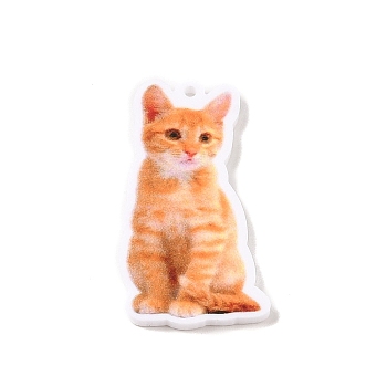 Printed Transparent Acrylic Pendants, Cat Shape, 38x19x2mm, Hole: 1.4mm