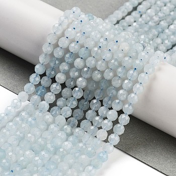 Natural Aquamarine Beads Strands, Faceted, Round, 4.5mm, Hole: 0.7mm, about 96pcs/strand, 15.55 inch(39.5cm)
