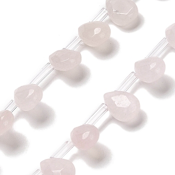 Natural Rose Quartz Beads Strands, Faceted, Teardrop, Top Drilled, 9x6x4mm, Hole: 0.8mm, about 32pcs/strand, 16.54''(42cm)