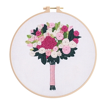 Flower Pattern DIY Embroidery Kit, including Embroidery Needles & Thread, Cotton Cloth, Old Lace, 210x210mm
