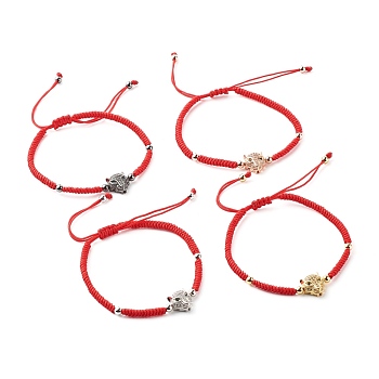 Leopard Brass Micro Pave Cubic Zirconia Braided Bead Bracelet for Teen Girl Women, Red, Mixed Color, Inner Diameter: 2-1/4~3.74 inch(5.6~9.5cm)