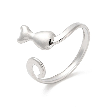 304 Stainless Steel Cuff Finger Rings, Cat Shaped Open Rings for Women, Stainless Steel Color, Inner Diameter: 19mm