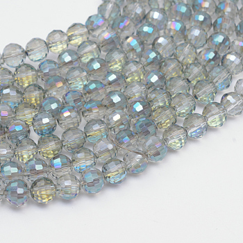 Electroplate Glass Bead Strands, Multi-color Plated, Faceted(96 Facets), Round, Medium Turquoise, 6mm, Hole: 1mm, about 72pcs/strand, 15 inch