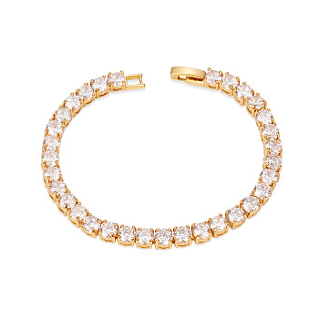 Sport Theme, SHEGRACE Simple Fashion Real 24K Gold Plated Brass Tennis Bracelet, with AAA Cubic Zirconia, Golden, 180x5x5mm