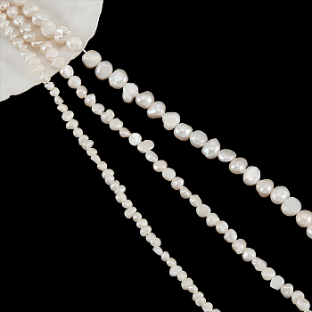 3 Strands 3 Styles Natural Cultured Freshwater Pearl Beads Strands, Two Sides Polished, Nuggets, Antique White, 3.5~8x3~6x3~6.5mm, hole: 0.5~0.6mm, 1 strand/style