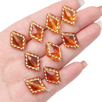 Imitation Amber Transparent Acrylic Beads, Chocolate, Metal Enlaced, Rhombus, 18x14x8.5mm, Hole: 1.5mm, about 20pcs/bag