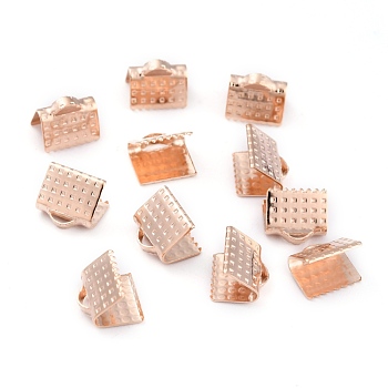 304 Stainless Steel Ribbon Crimp Ends, Rose Gold, 7x8x6mm, Hole: 1x2.5mm