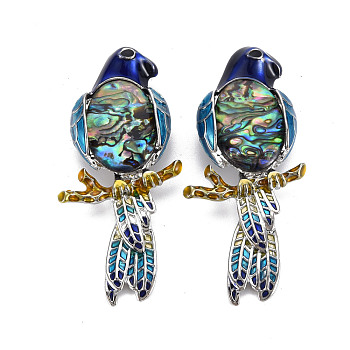 Natural Paua Shell Eagle Brooch with Enamel, Alloy Lapel Pin with Loop for Backpack Clothes Pendant Jewelry, Cadmium Free & Lead Free, Blue, Colorful, 68.5x31x12mm, Hole: 5.5x7mm, Pin: 0.7mm