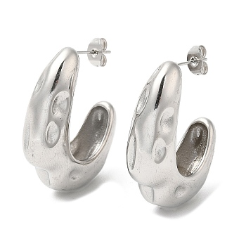 304 Stainless Steel Twist Arch Stud Earrings, Half Hoop Earrings, Stainless Steel Color, 33x10mm