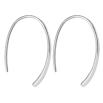 Rhodium Plated 925 Sterling Silver Simple Oval Dangle Earrings for Women, Platinum, 30x22mm, Pin: 1.1mm