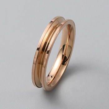 Titanium Steel Grooved Finger Ring Settings, Ring Core Blank, for Inlay Ring Jewelry Making, Rose Gold, Inner Diameter: 18mm, Slot: 2mm