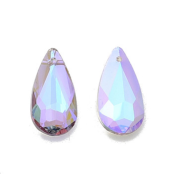 Electroplate Faceted Glass Pendants, Teardrop, Lilac, 24x12x6mm, Hole: 1.2mm