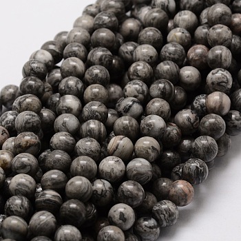 Natural Map Stone/Picasso Stone/Picasso Jasper Round Beads Strands, 10mm, Hole: 1mm, about 36~38pcs/strand, 15 inch