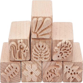 Wooden Stamps, Rectangle, Mixed Patterns, 50x20x20mm, 8 patterns, 1pc/pattern, 8pcs/set