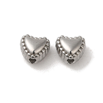 304 Stainless Steel Beads, Heart, Stainless Steel Color, 6x6x4.5mm, Hole: 1.4mm