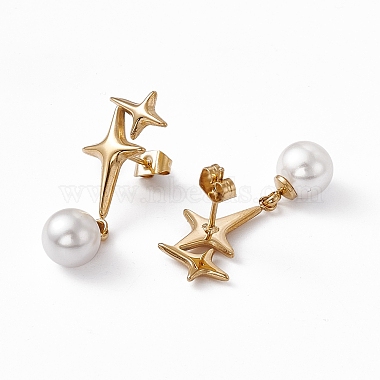 Plastic Imitation Pearl & Star Stud Earrings(EJEW-L282-13G)-2
