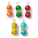 Baking Paint Glass Round Beaded Pendant, with Alloy and Iron Findings, Gourd Charms, Mixed Color, 23.5x8mm, Hole: 3.2mm(PALLOY-JF02270-01)