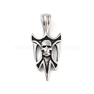 Retro 304 Stainless Steel Big Pendants, Sword with Skull Charm, Antique Silver, 50x22.5x9.5mm, Hole: 8.5x5.5mm(STAS-I205-11AS)