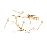 304 Stainless Steel Stud Earring Findings, for Half Drilled Beads, Real 18k Gold Plated, 14x3mm, Pin: 0.6mm(STAS-I167-05G)