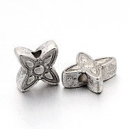 Tibetan Style Alloy Beads, Lead Free & Nickel Free & Cadmium Free, Flower, Great for Mother's Day Gifts making, Antique Silver, about 7mm long, 6.5mm wide, 2.5mm thick, hole: 1mm(X-LF0238Y-NF)