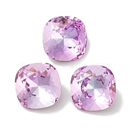 Glass Rhinestone Cabochons, Point Back & Back Plated, Faceted, Square, Light Rose, 10x10x5mm(RGLA-G020-03D-D123)