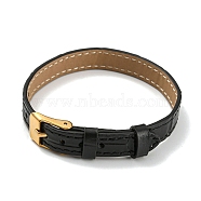 Leather Textured Watch Bands, with Ion Plating(IP) Golden 304 Stainless Steel Buckles, Adjustable Bracelet Watch Bands, Black, 23.2x1~1.25x0.5cm(AJEW-K232-01G-08)