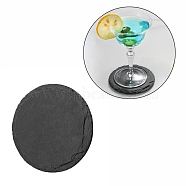 Natural Black Stone Cup Mat, Rough Edge Coaster, with Sponge Pad, Flat Round, 99x4~6mm(AJEW-G036-03)