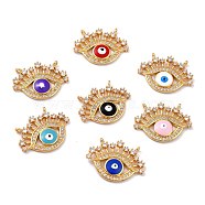 Brass Micro Pave Clear Cubic Zirconia Pendants, with Enamel, Long-Lasting Plated, Evil Eye, Real 18K Gold Plated, Mixed Color, 17x22.5x2mm, Hole: 1mm(ZIRC-I054-22G)