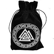 Velvet Tarot Cards Storage Bags, Tarot Desk Storage Holder, Black, Viking Valknut Symbol, Triangle Pattern, 18x13cm(ZODI-PW0002-01G-01)