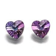 Romantic Valentines Ideas Glass Charms, Faceted Heart Pendants, Purple, 18x18x10mm, Hole: 1mm(X-G030V18mm-47)