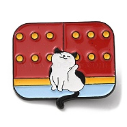 Chinese Style Forbidden City & Cat Theme Enamel Pin, Black Zin Alloy Brooch for Backpack Clothes, FireBrick, 28x32.5x1.5mm(JEWB-D020-01B)