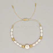 Natural Pearl Braided Beaded Bracelets for Women, Gold & White(ST8151-5)