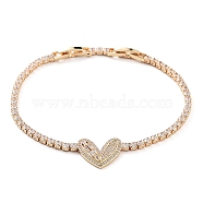 Golden Brass Link Bracelet, with Cubic Zirconia Tennis Chains, Long-Lasting Plated, Heart, 7-7/8 inch(19.9cm)(BJEW-C055-05H-G)